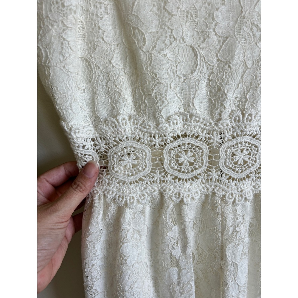 Altar'd State White Lace Romper Crochet Waist V-Neck Large Boho Summer Bridal - Picture 4 of 7